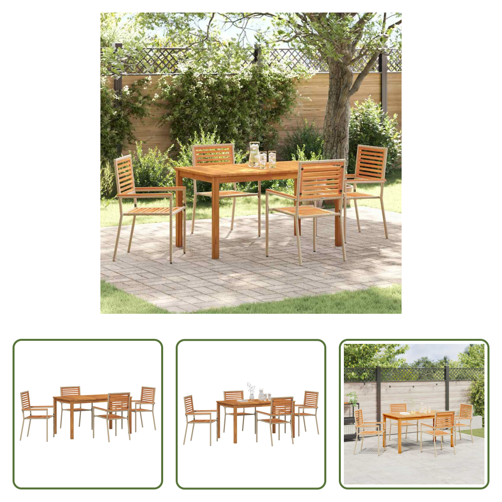 Vidaxl Bequeme Stühle - Garten Essgruppe 5 Pcs Beige Massivholz Akazie