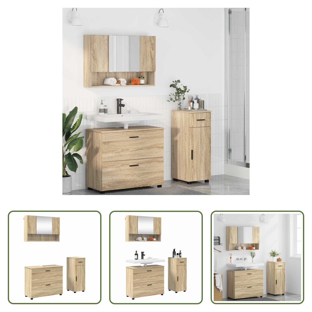 Vidaxl Metall - Badezimmermöbel-set 3 Pcs Sonoma-eiche Sperrholz Und Metall
