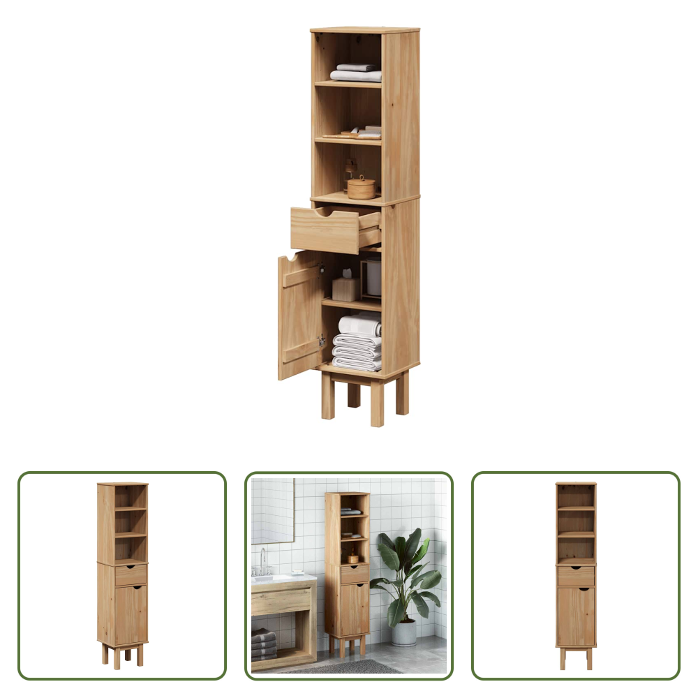 Vidaxl Kiefer Badezimmer Schrank - Badschrank Otta 35x30x159 Cm Massivholz Kiefer
