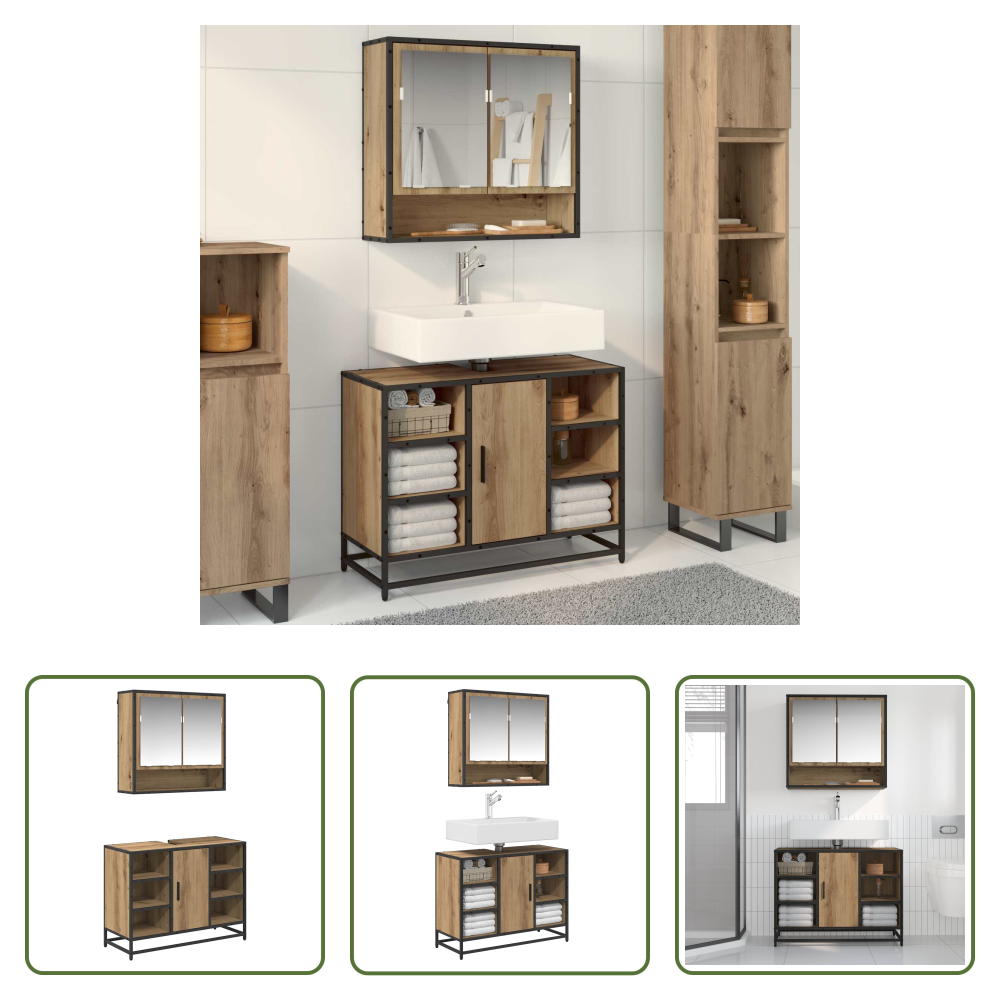 Vidaxl Waschbecken - Badezimmermöbel-set Mit Regal 2 Pcs Artisan-eiche Holzwerkstoff