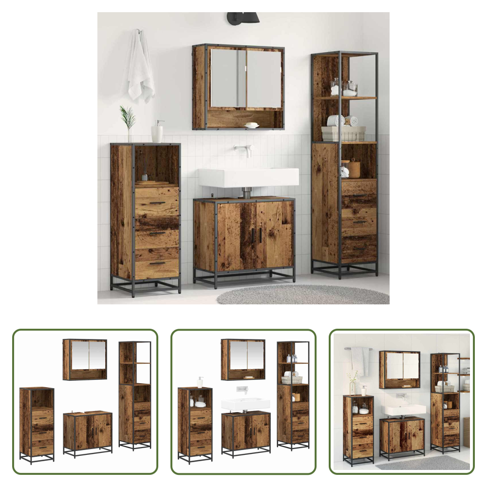 Vidaxl Altholz - Badezimmermöbel-set Mit Schubladen 4 Pcs Altholz Holzwerkstoff