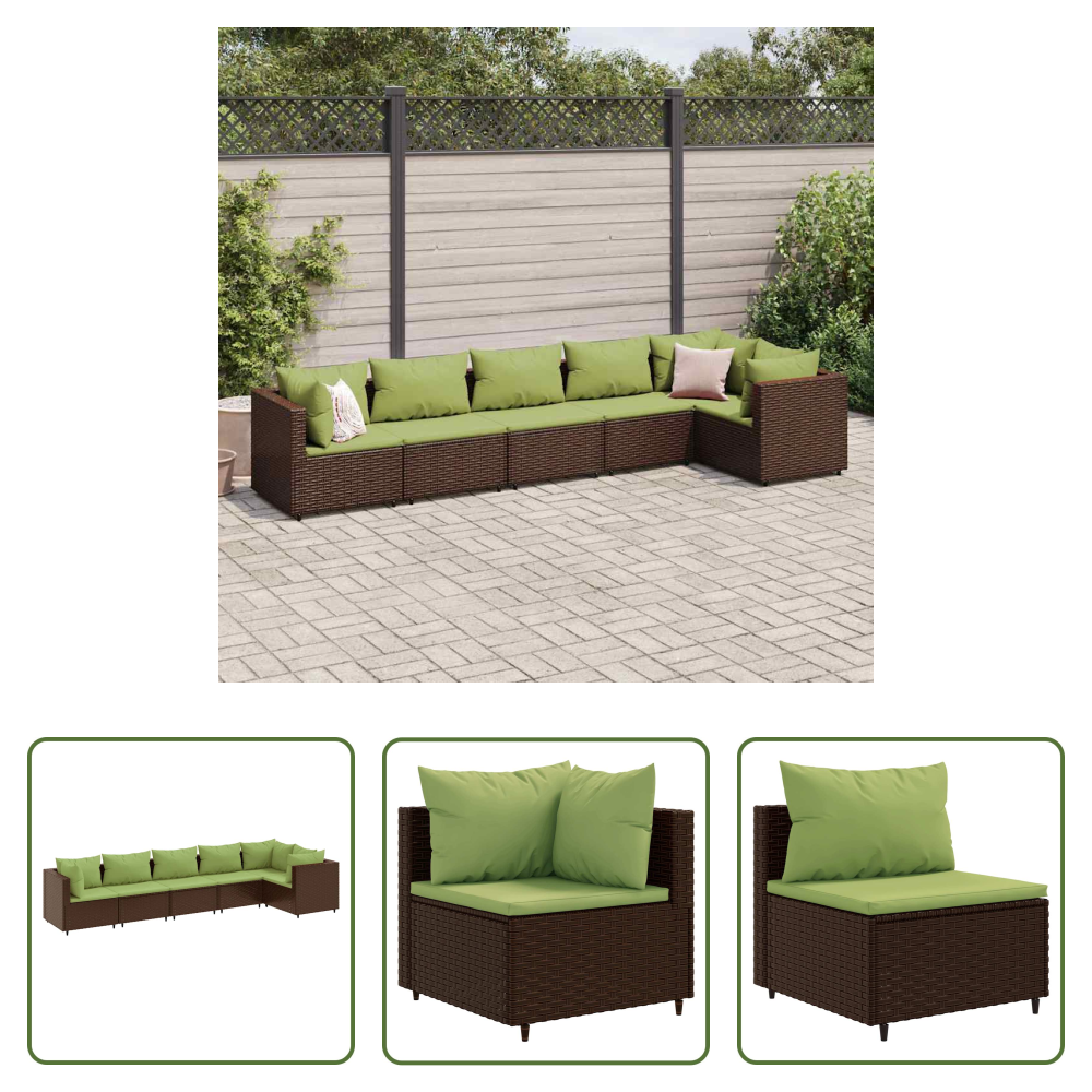 Vidaxl Rattan - 6-tlg. Garten-lounge-set Mit Kissen Braun Poly Rattan