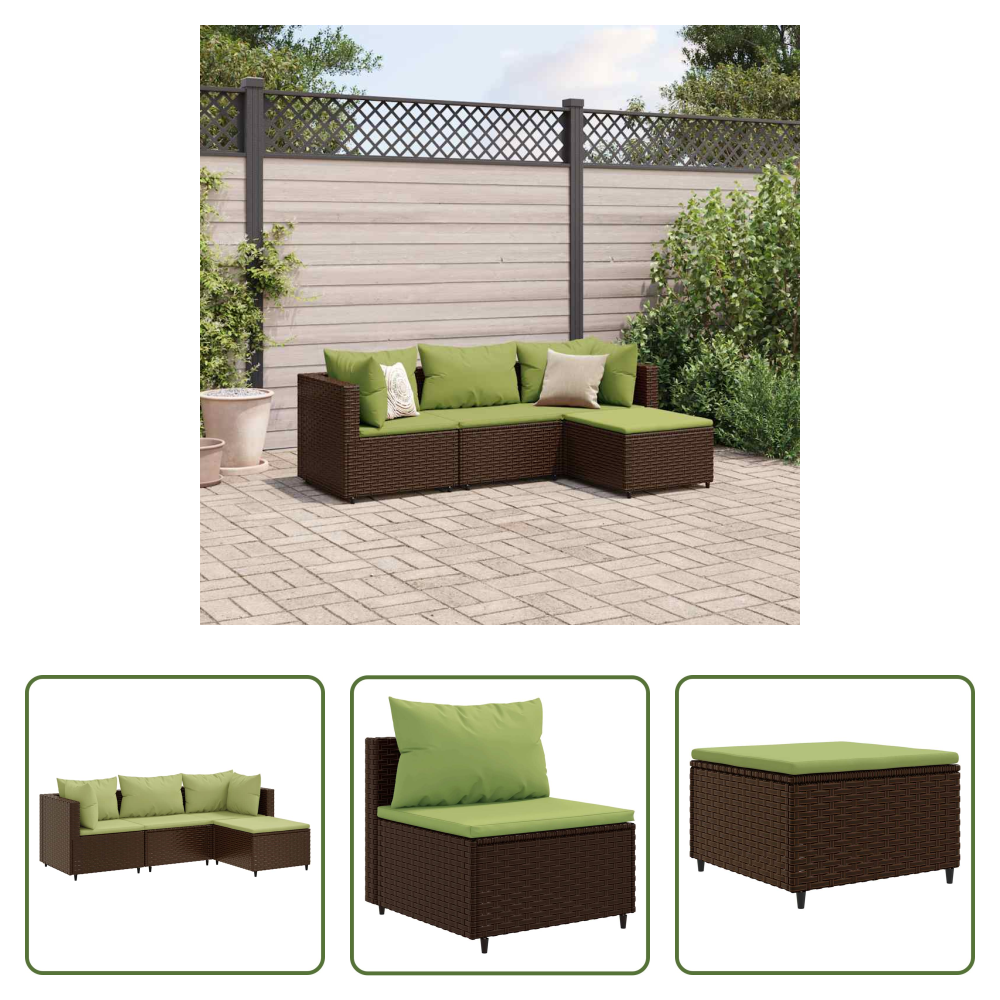 Vidaxl Gartensofa - 4-tlg. Garten-lounge-set Mit Kissen Braun Poly Rattan