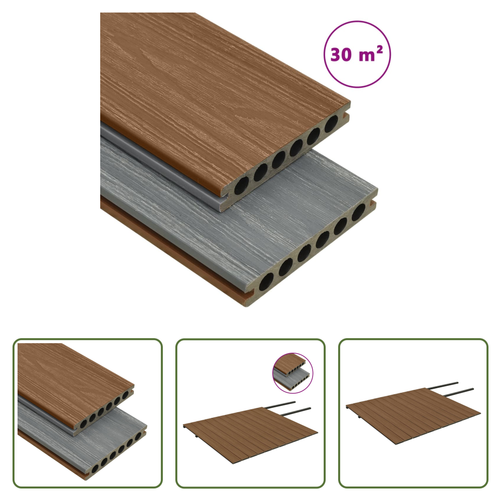 Vidaxl Holz-kunststoff - Wpc Terrassendielen Mit Zubehör Braun Und Grau 30 M² 4 M