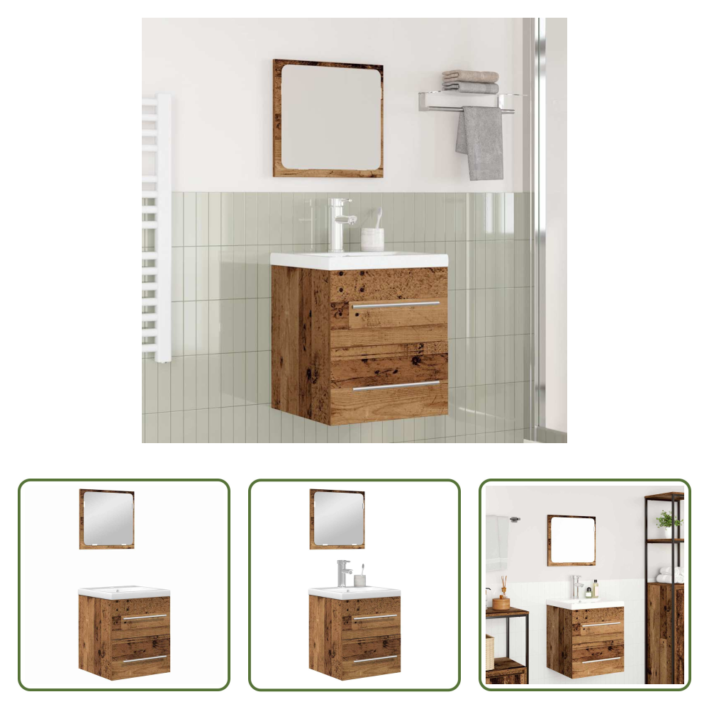 Vidaxl Altholz - Badezimmermöbel-set Mit Schubladen 2 Pcs Altholz Holzwerkstoff