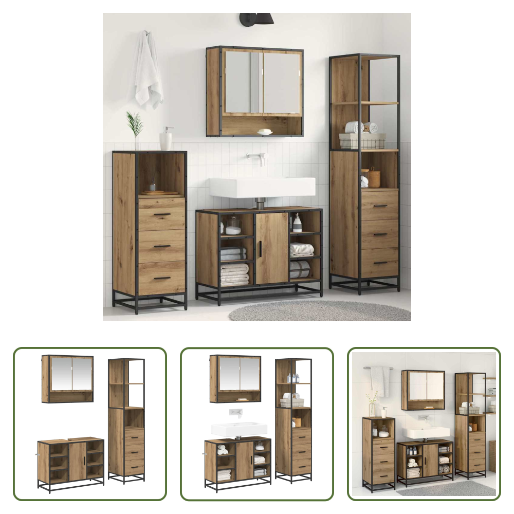 Vidaxl Waschbecken Schrank - Badezimmermöbel-set Mit Regal 3 Pcs Artisan-eiche Holzwerkstoff