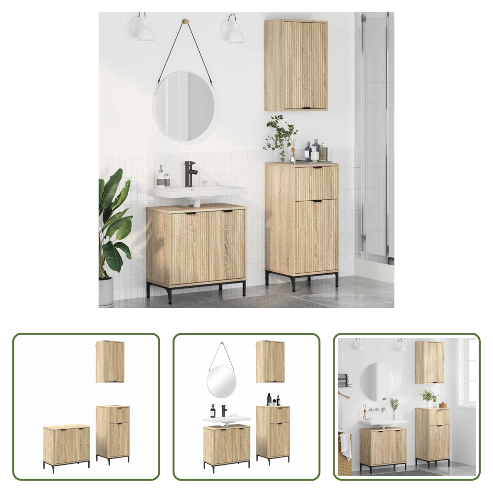 Vidaxl Holzwerkstoff - Badezimmermöbel Set Mit Regal 3 Pcs Sonoma-eiche Holzwerkstoff