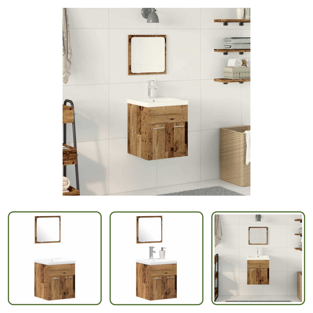 Vidaxl Holzwerkstoff - Badezimmermöbel-set Wandmontiert 3 Pcs Altholz Holzwerkstoff