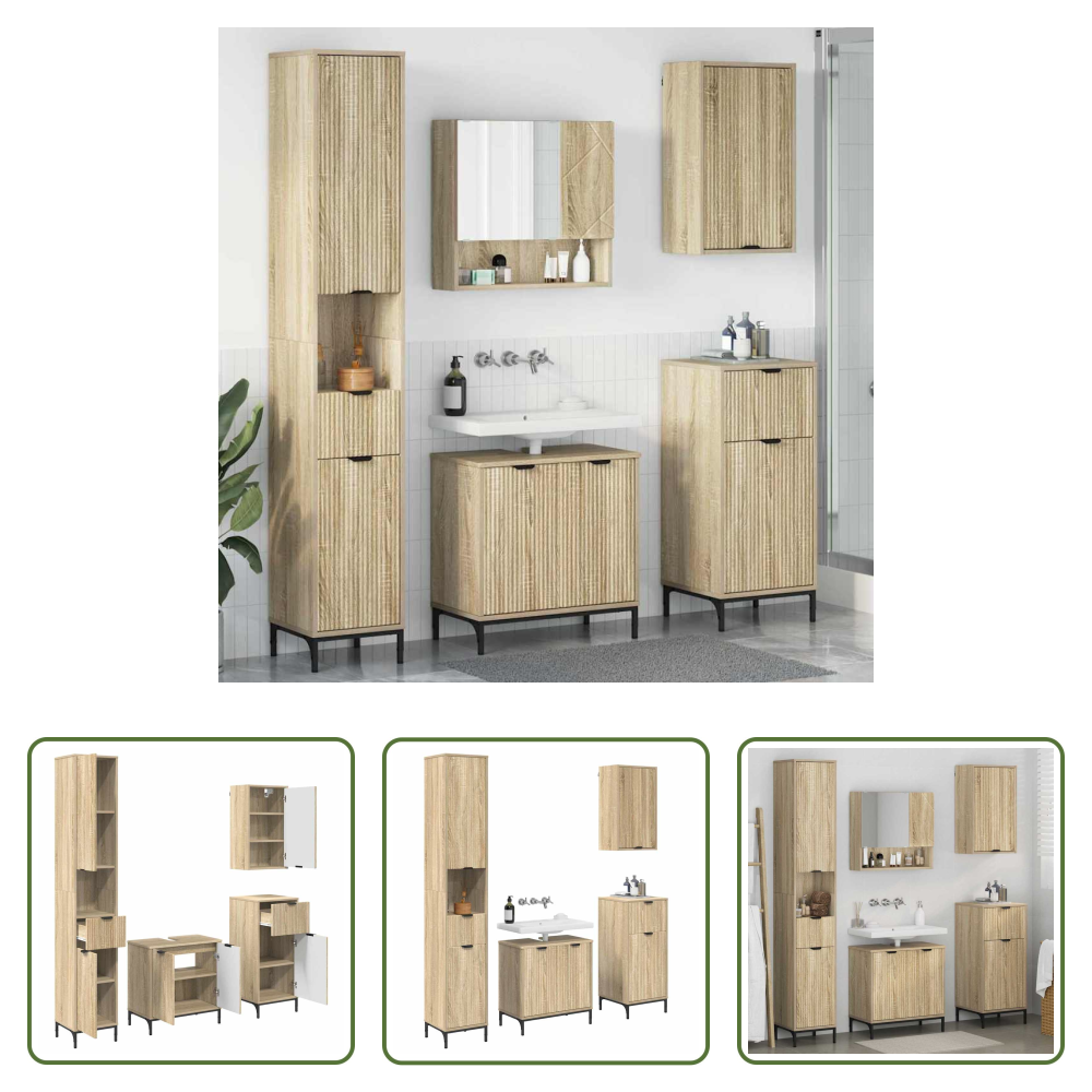 Vidaxl Sonoma-eiche - Badezimmermöbel-set Mit Tür Sonoma-eiche Holzwerkstoff, Metall