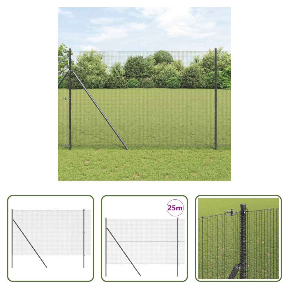 Vidaxl Zaunpfosten Grau - Zaunpfosten Grau 25 X 1,5 M (12 X 12 Mm Netz) Stahl