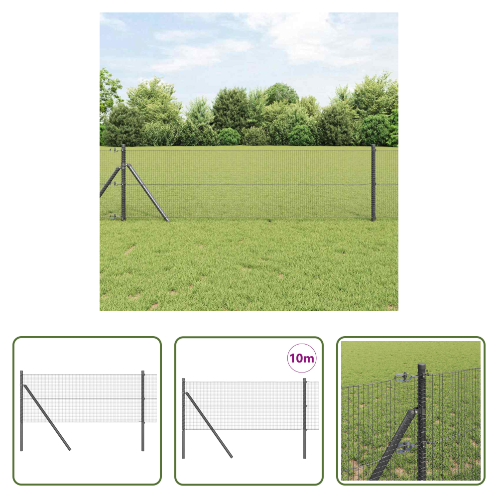 Vidaxl Zaunpfosten Grau - Zaunpfosten Grau 10 X 0,5 M (16 X 16 Mm Netz) Stahl