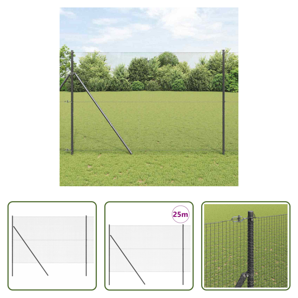 Vidaxl Zaunpfosten Grau - Zaunpfosten Grau 25 X 1,5 M (19 X 19 Mm Masche) Stahl