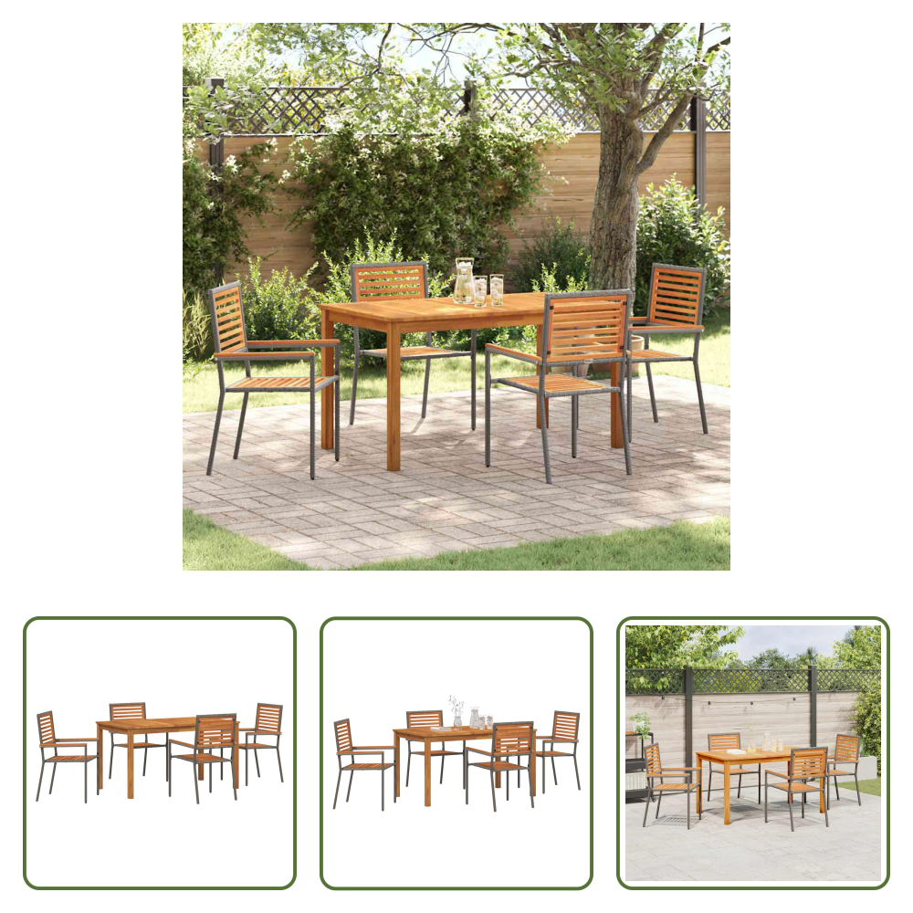 Vidaxl Akazienholz - Garten Essgruppe 5 Pcs Grau Massivholz Akazie