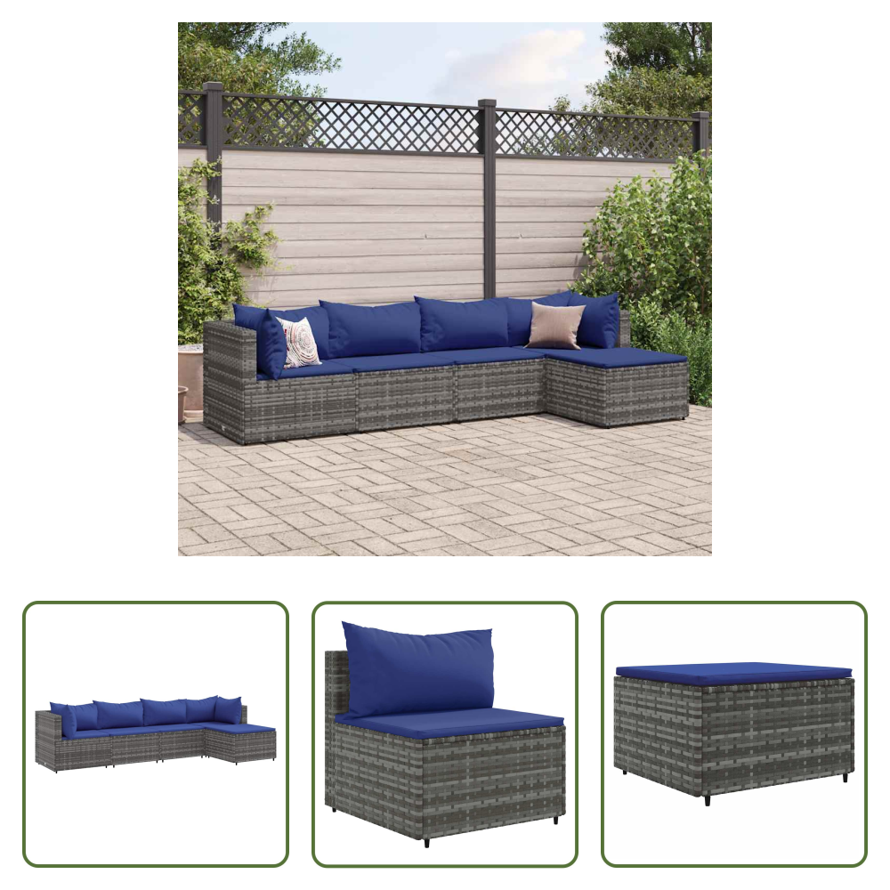Vidaxl Rattanmöbel - 5-tlg. Garten-lounge-set Mit Kissen Grau Poly Rattan