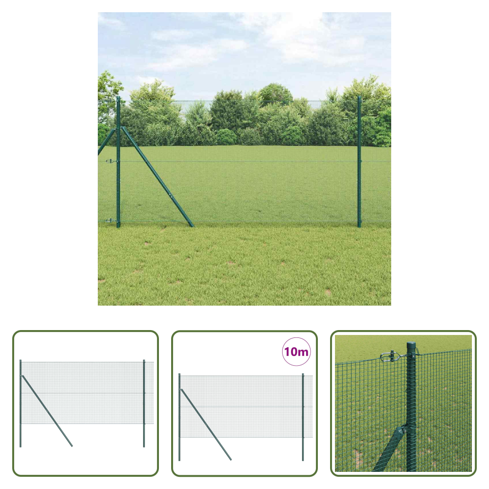 Vidaxl Zaunpfosten - Zaunpfosten Grün 10 X 1 M (12 X 12 Mm Maschen ) Stahl