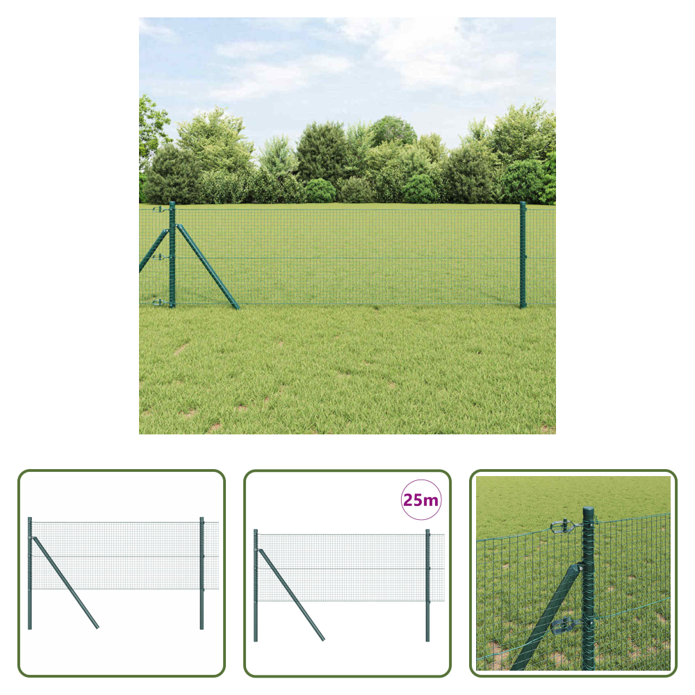 Vidaxl Zaunpfosten - Zaunpfosten Grün 25 X 0,5 M (19 X 19 Mm Maschenweite) Stahl