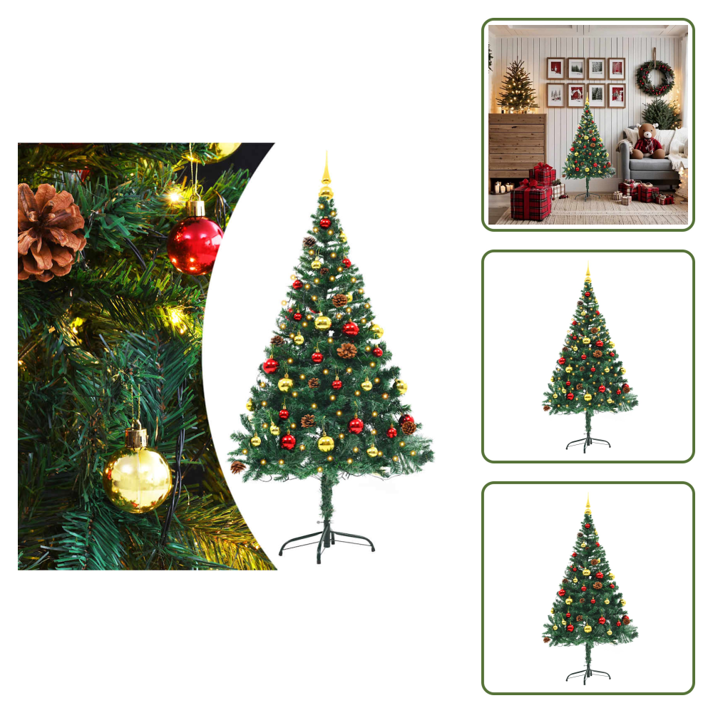 The Living Store Künstlicher Weihnachtsbaum Mit Beleuchtung & Kugeln Grün 150 Cm - Weihnachtsbaum Mit Beleuchtung