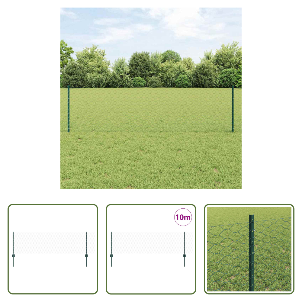 Vidaxl Terrassenzaun - Zaun Mit Pfosten Grün 0,6 X 10 M Stahl Und Pvc