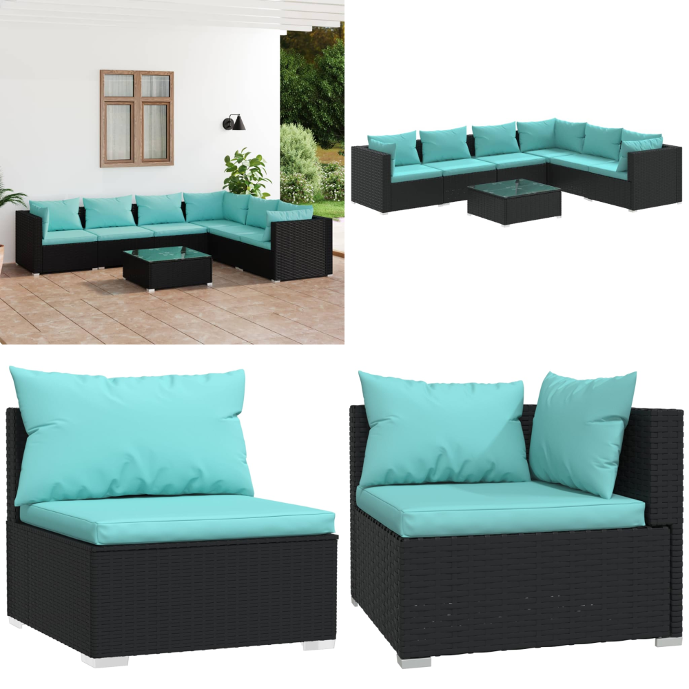 7-tlg. Garten-lounge-set Mit Kissen Poly Rattan Schwarz - Garten Lounge Set - Outdoor Möbel - Rattan Gartenmöbel - Loungesessel - Gartenstuhl - Home & Living
