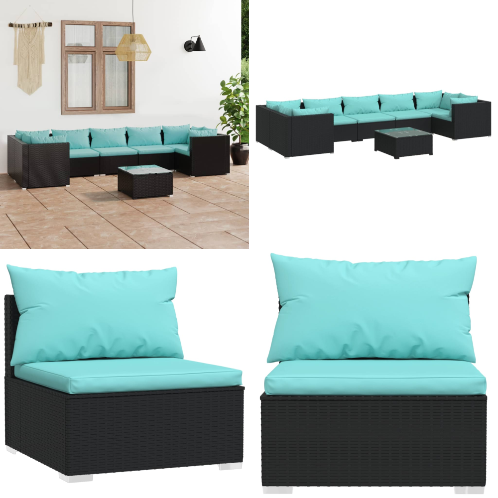 8-tlg. Garten-lounge-set Mit Kissen Poly Rattan Schwarz - Gartengeräte - Lounge Set - Gartenmöbel - Outdoor Möbel - Rattan Möbel - Home & Living