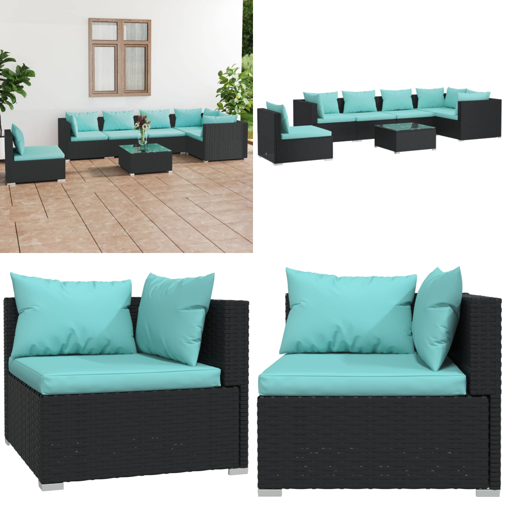 7-tlg. Garten-lounge-set Mit Kissen Poly Rattan Schwarz - Gartensofa - Lounge Set - Outdoor-möbel - Gartenmöbeln - Rattan Gartenmöbel - Home & Living