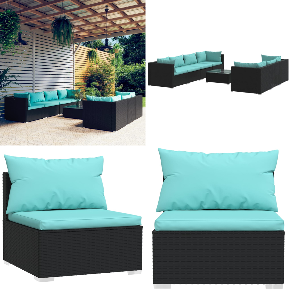 8-tlg. Garten-lounge-set Mit Kissen Poly Rattan Schwarz - Gartensofa - Lounge Set - Gartenmöbeln - Outdoor Möbel - Rattan Gartenmöbel - Home & Living
