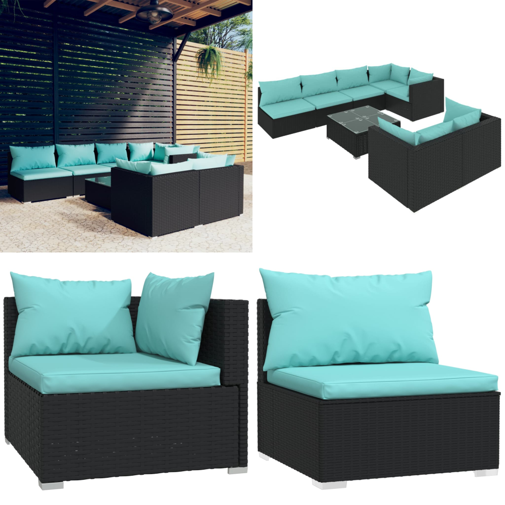 8-tlg. Garten-lounge-set Mit Kissen Schwarz Poly Rattan - Gartengeräte - Gartenmöbel - Loungeset - Rattanmöbel - Außenbereich - Home & Living