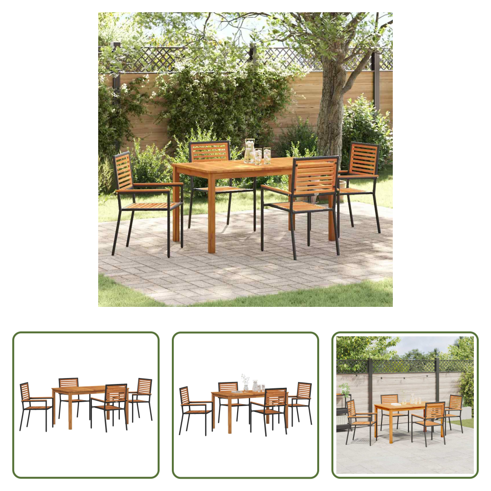 Vidaxl Akazienholz - Garten Essgruppe 5 Pcs Schwarz Massivholz Akazie
