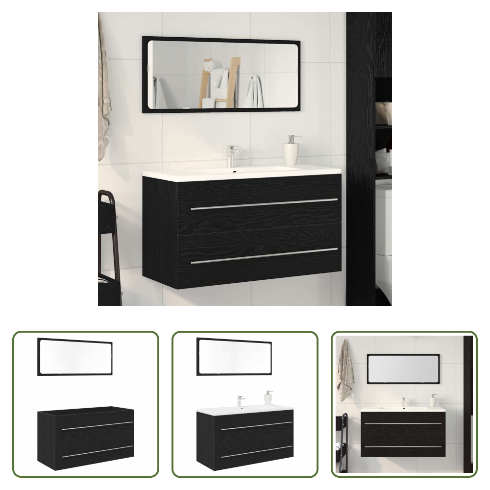 Vidaxl Badezimmer-schrank - Waschbecken-schrank Schwarz Eichen-optik 90 X 45 X 1.5 Cm
