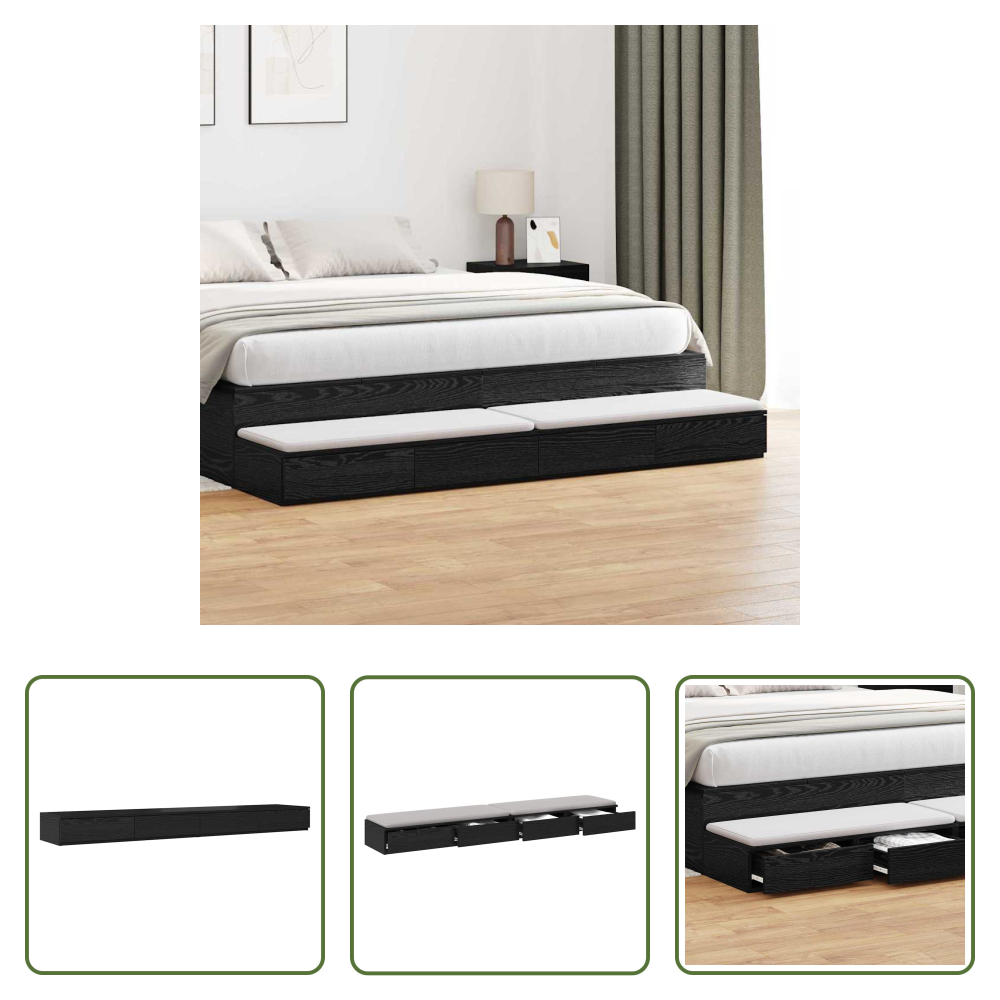 Vidaxl Nachttisch - Bettschubladen Schwarz Eichen-optik 180 X 36,5 X 16,5 Cm