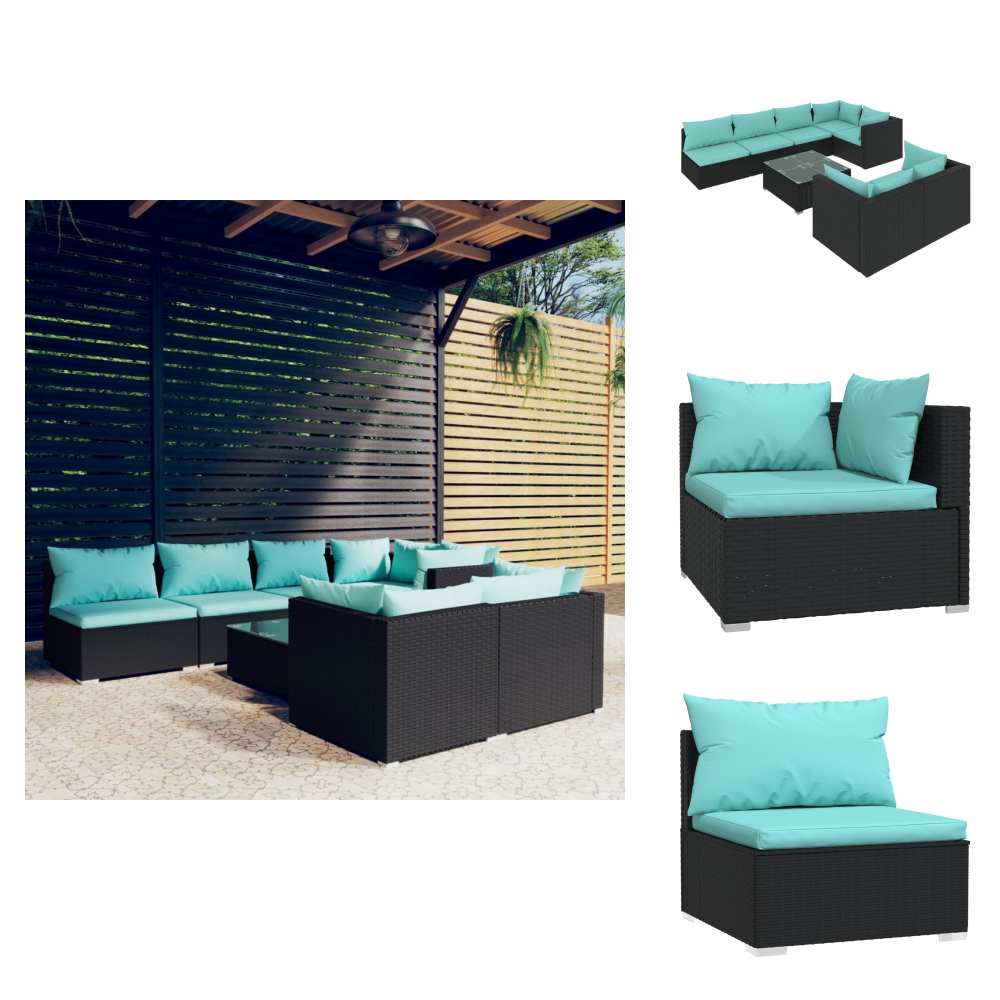 The Living Store 8-tlg. Garten-lounge-set Mit Kissen Schwarz Poly Rattan - Gartenmöbel
