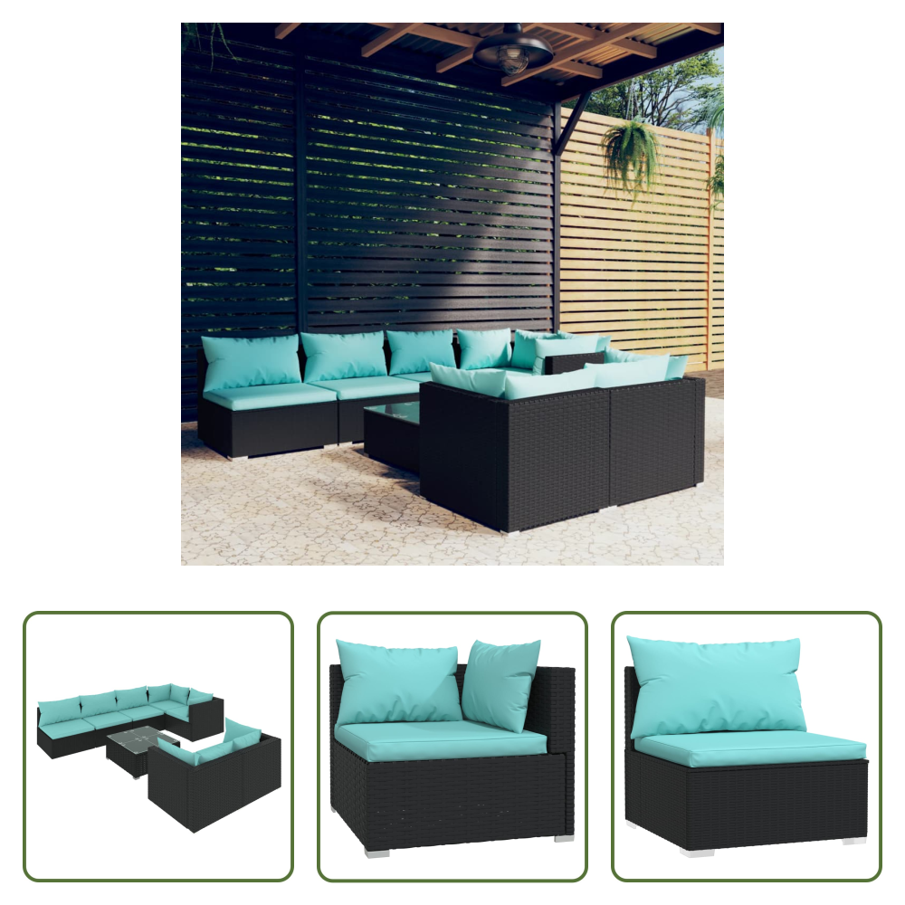 Vidaxl Rattanmöbel - 8-tlg. Garten-lounge-set Mit Kissen Schwarz Poly Rattan