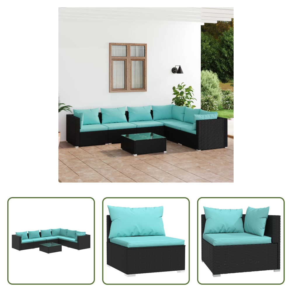 Vidaxl Rattan - 7-tlg. Garten-lounge-set Mit Kissen Poly Rattan Schwarz
