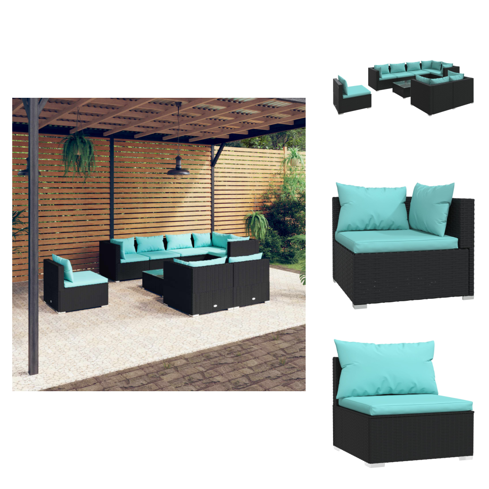 The Living Store 9-tlg. Garten-lounge-set Mit Kissen Poly Rattan Schwarz - Gartenmöbel