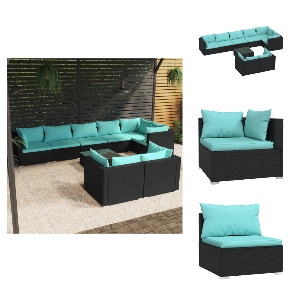 The Living Store 9-tlg. Garten-lounge-set Mit Kissen Schwarz Poly Rattan - Gartenmöbel