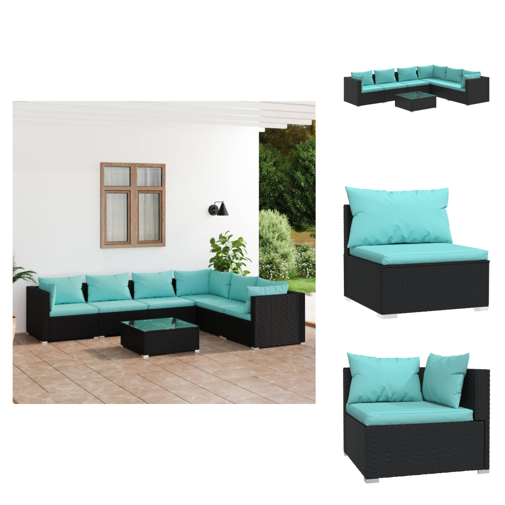The Living Store 7-tlg. Garten-lounge-set Mit Kissen Poly Rattan Schwarz - Gartenmöbel