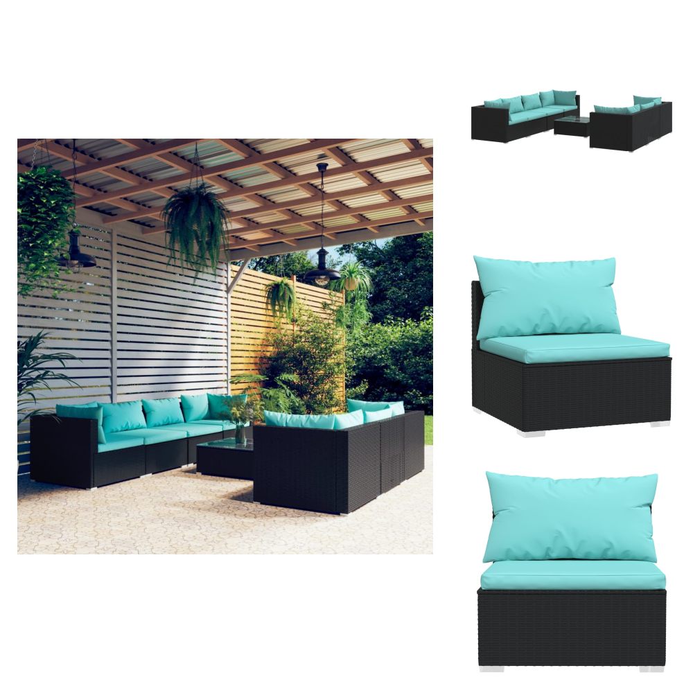 The Living Store 8-tlg. Garten-lounge-set Mit Kissen Poly Rattan Schwarz - Terrassenmöbel