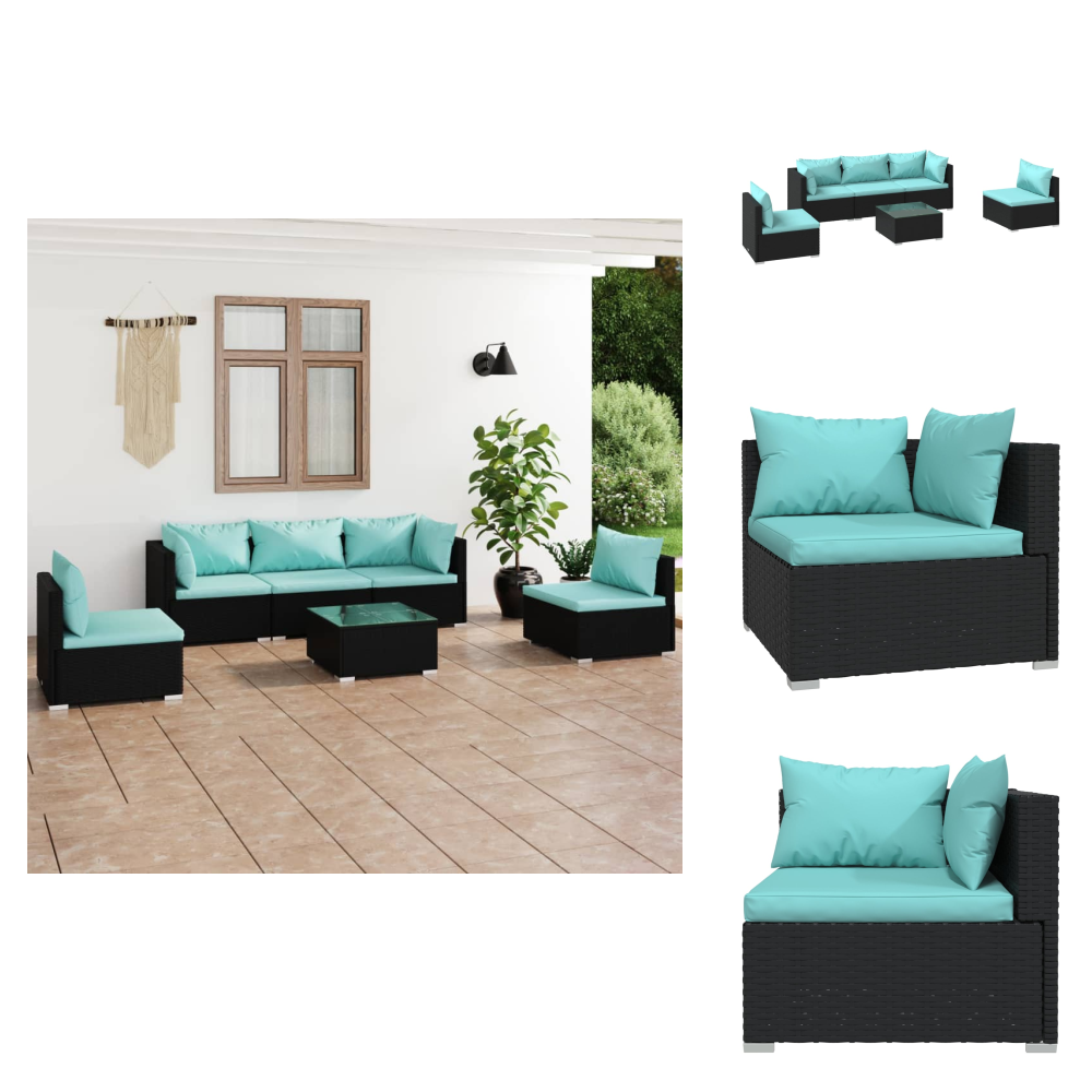 The Living Store 6-tlg. Garten-lounge-set Mit Kissen Poly Rattan Schwarz - Gartenmöbel