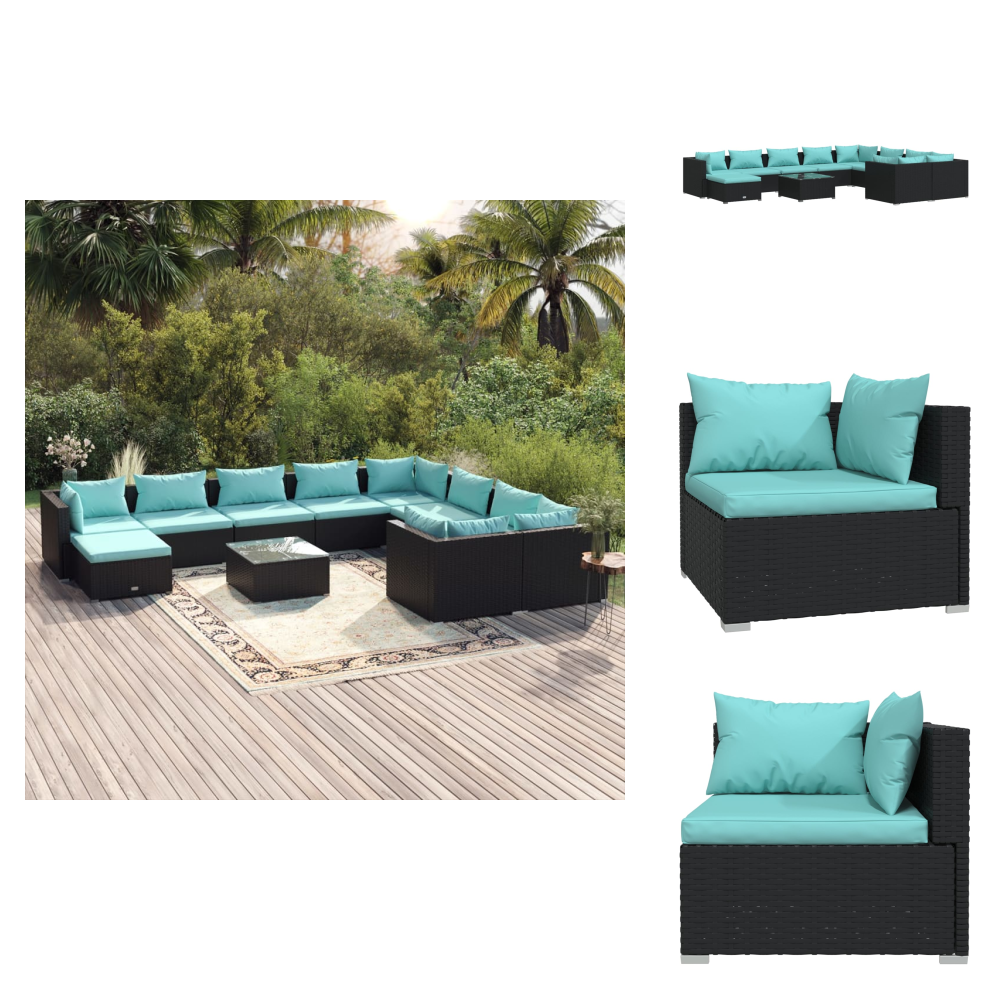The Living Store 11-tlg. Garten-lounge-set Mit Kissen Poly Rattan Schwarz - Terrassenmöbel