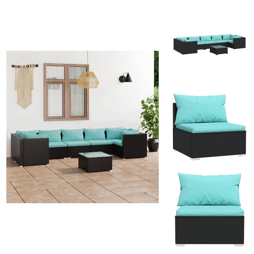 The Living Store 8-tlg. Garten-lounge-set Mit Kissen Poly Rattan Schwarz - Außensofa