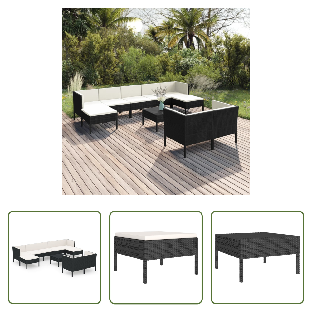Vidaxl Auflagen - 10-tlg. Garten-lounge-set Mit Auflagen Poly Rattan Schwarz
