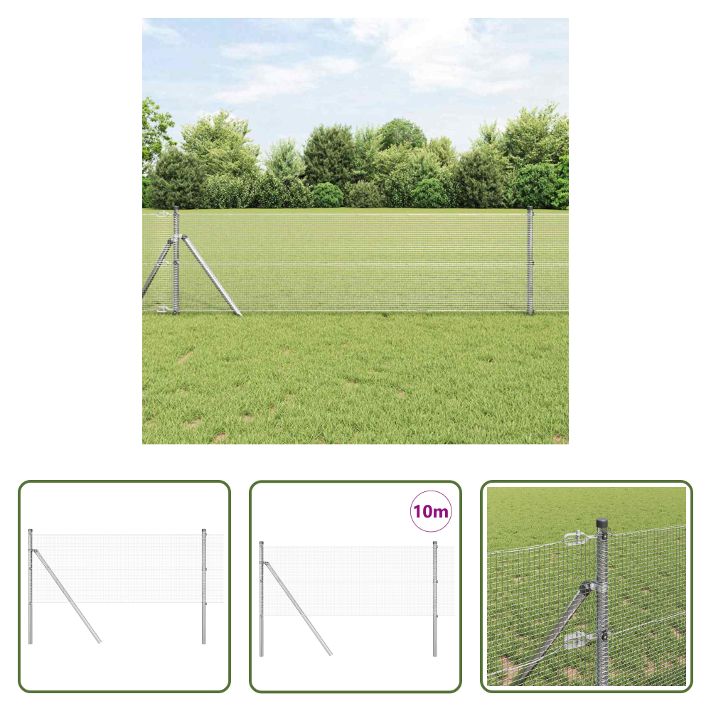 Vidaxl Silber Zaunpfosten - Zaunpfosten Silber 10 X 0,5 M (12 X 12 Mm Netz) Stahl