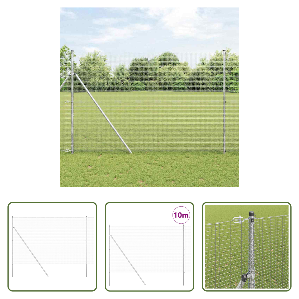 Vidaxl Silber Zaunpfosten - Zaunpfosten Silber 10 X 1,5 M (19 X 19 Mm Maschenweite) Stahl