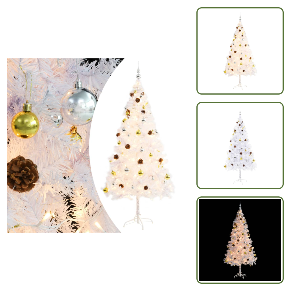 The Living Store Künstlicher Weihnachtsbaum Mit Beleuchtung & Kugeln Weiß 180 Cm - Künstlicher Weihnachtsbaum