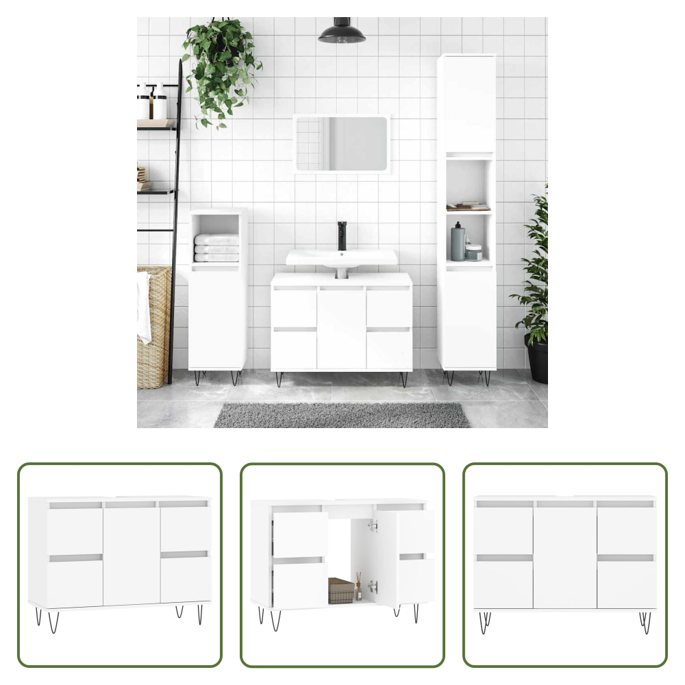 Vidaxl Weiß Schrank - Badschrank Weiß 80x33x60 Cm Holzwerkstoff