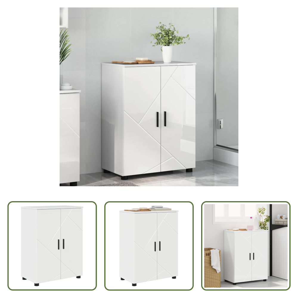 Vidaxl Holz Schrank - Badezimmerschrank Mit Speicher Hochglanz Weiß 60 X 35 X 80 Cm
