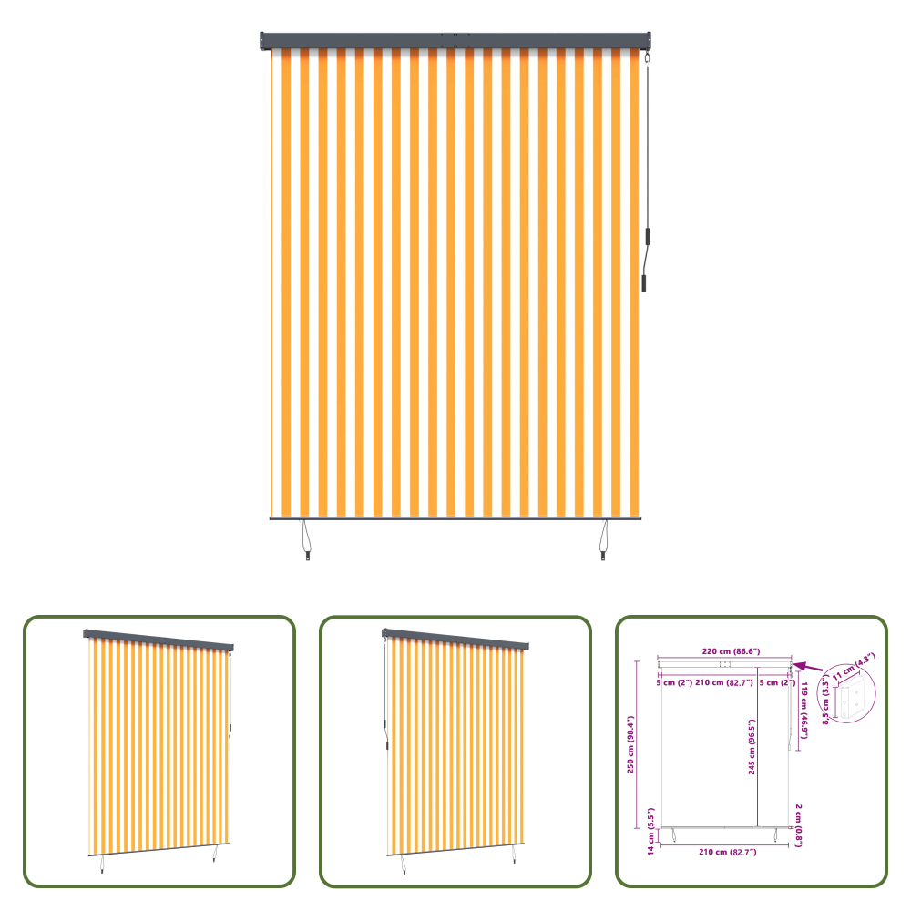 Vidaxl Garten - Rollo Weiß Und Orange 200 X 250 Cm Stoff Und Aluminium