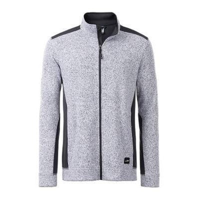 Herren Strickfleece Workwear Jacke JN862, weiß-melange/carbon, Größe 5XL