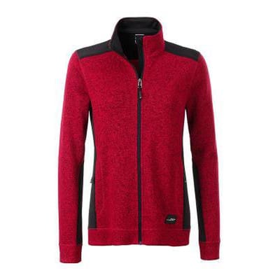Damen Strickfleece Workwear Jacke JN861, rot-melange/schwarz, Größe XL