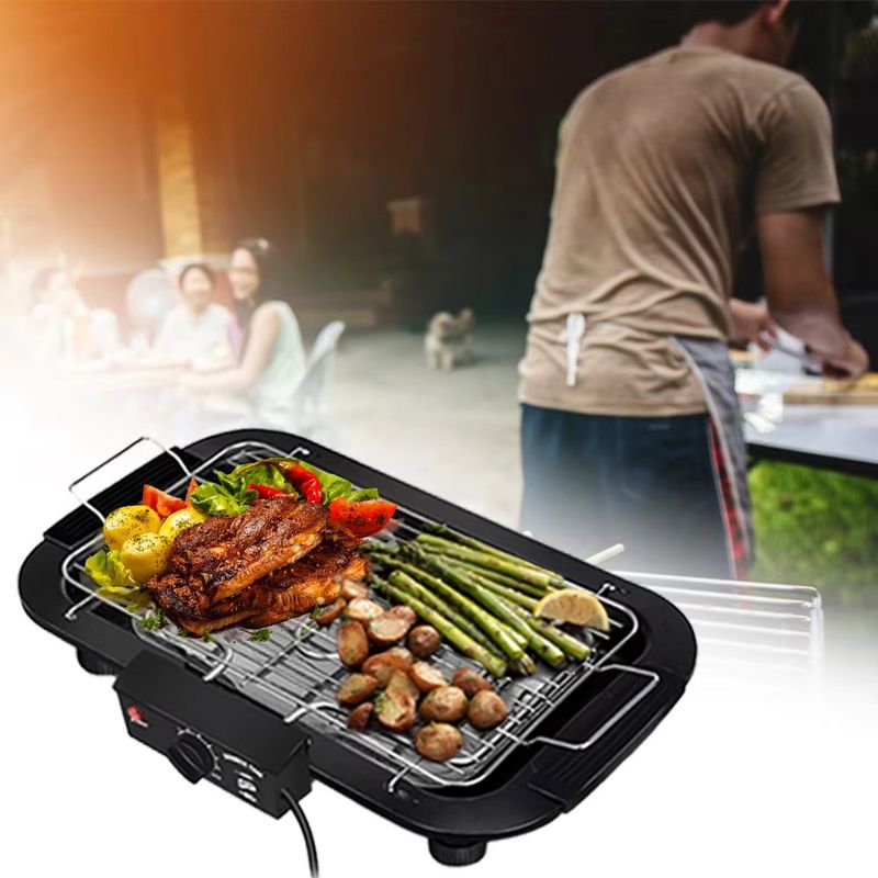 Elektrischer Tischgrill Aus Edelstahl, 6 Temperaturstufen, Einfache Zubereitung, Geeignet Für Drinnen Und Draußen, Camping Und Familienmahlzeiten